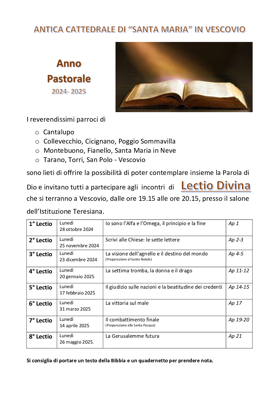 Invito Lectio Divina 2024 – 2025